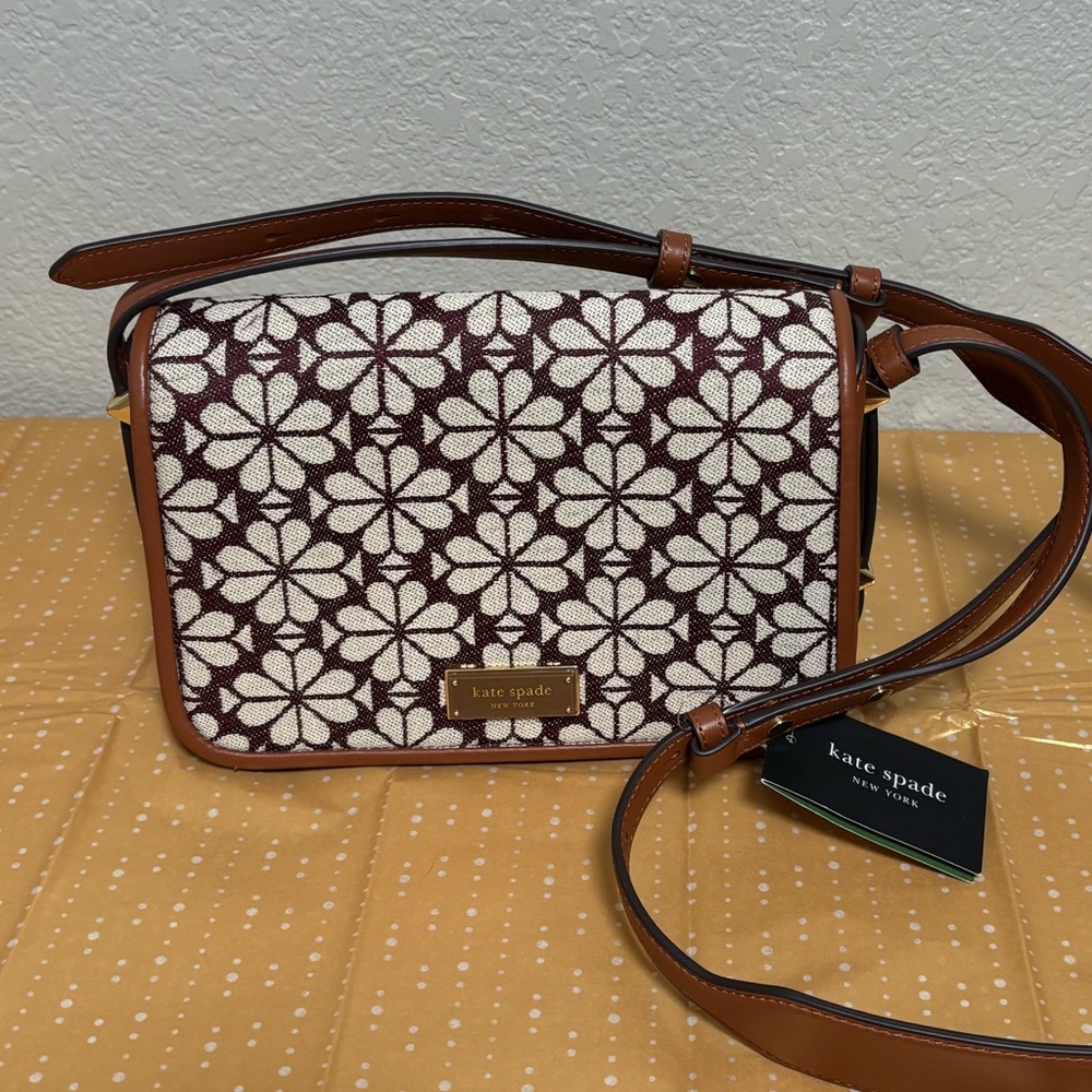 Kate Spade ♠️ Floral Crossbody Bag - Burgundy and Cream NWT - Picture 12 of 13